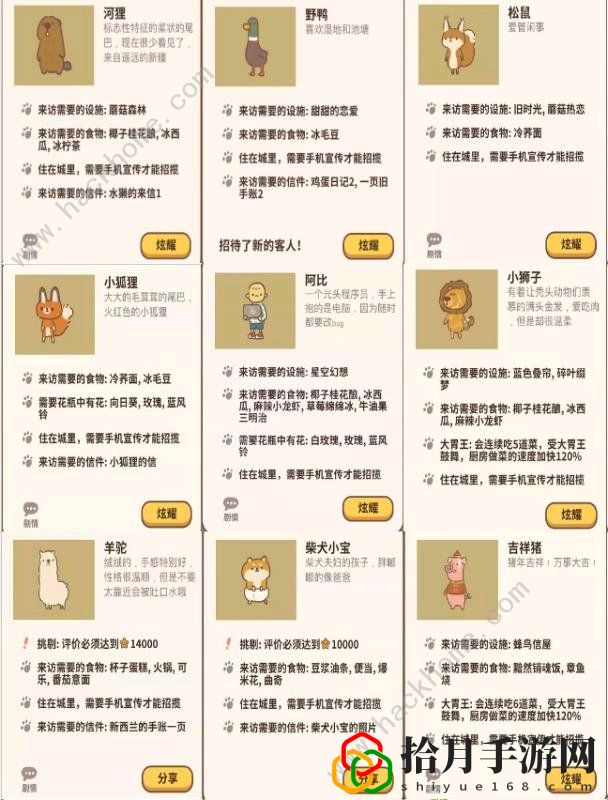 动物餐厅全客人解锁条件攻略2021 全部客人图鉴汇总
