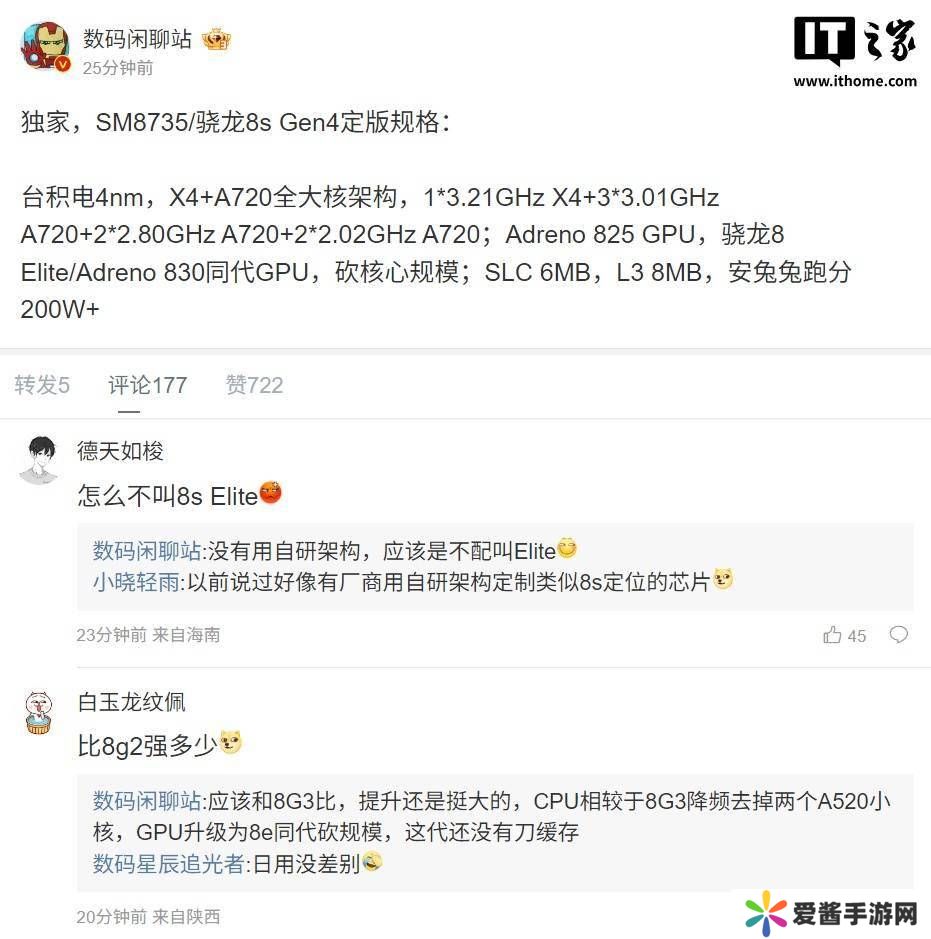 高通骁龙8s Gen 4规格曝光：X4+A720全大核，性能如何？